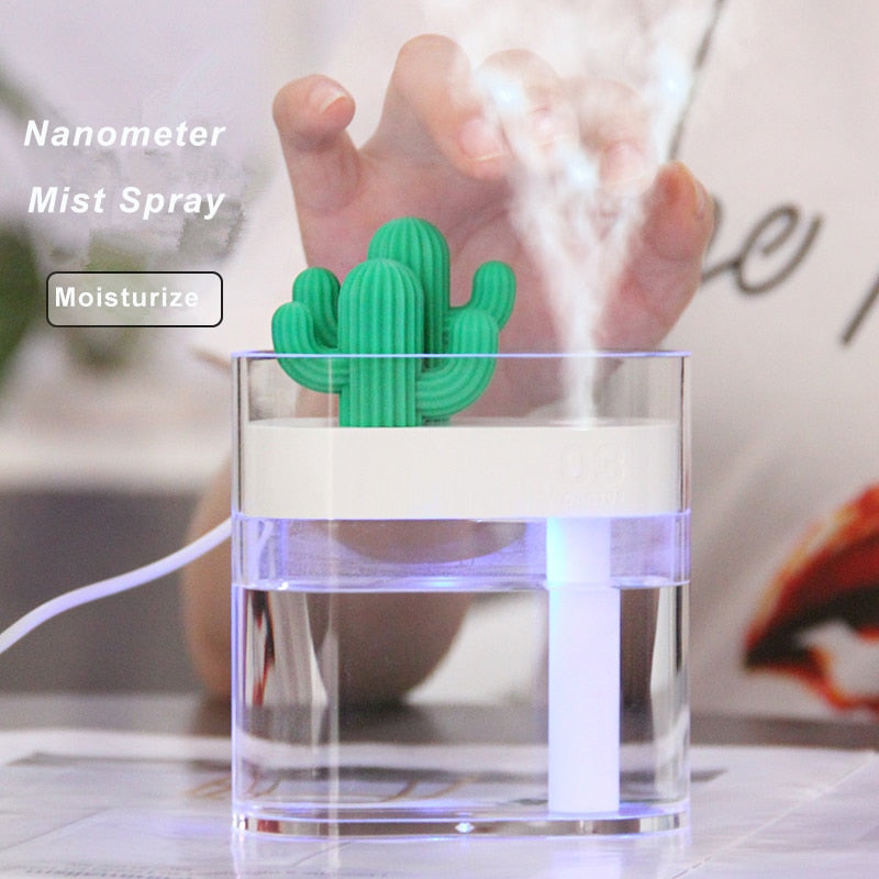 160ML Ultrasonic Air Humidifier Clear Cactus Color Light USB Essential Oil Diffuser Car Purifier Aroma Diffusor Anion Mist Maker